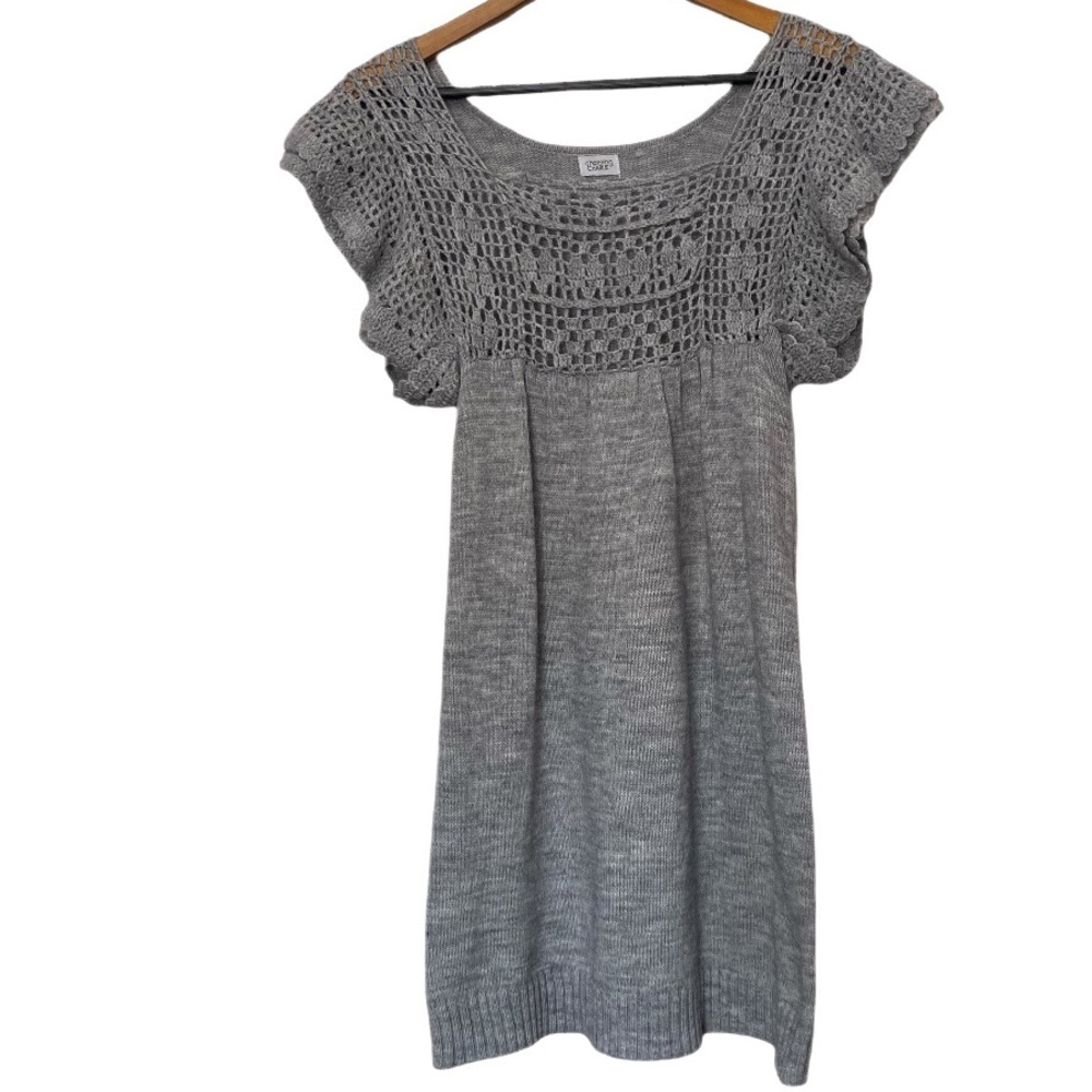 Charming Charlie Crochet Knit Babydoll Angle Short Sleeve Mini Dress Size S